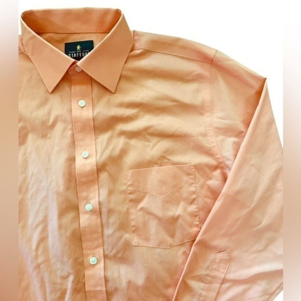 Stafford Travel Long Sleeve Button Up Shirt - Mens Size Medium - Peach Orange